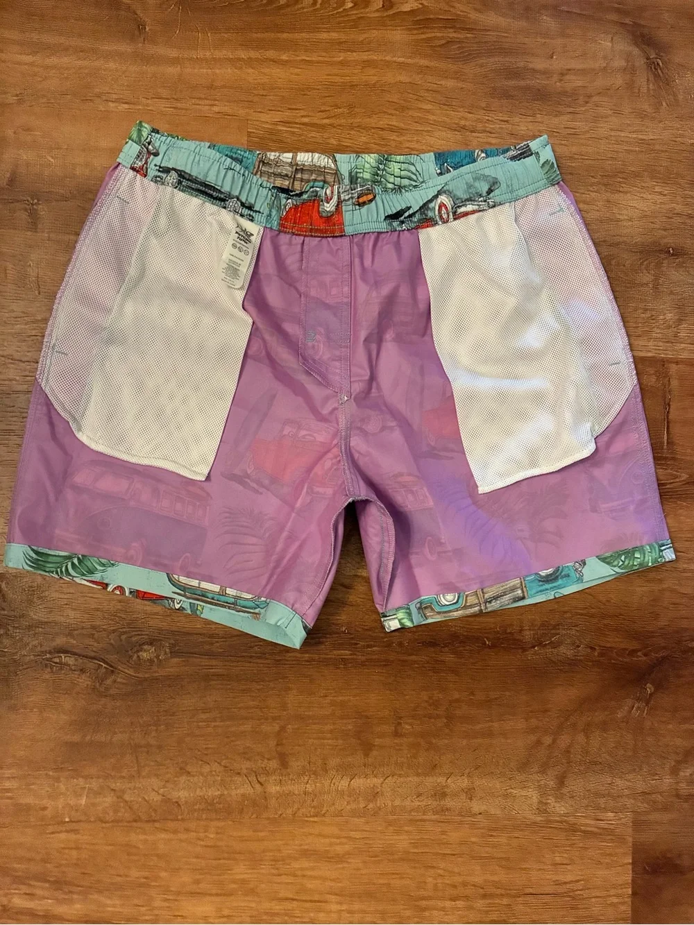 Psycho Tuna NWOT Sz Large Classic Cars Blue Surf Swim Trunks Board Shorts Pool